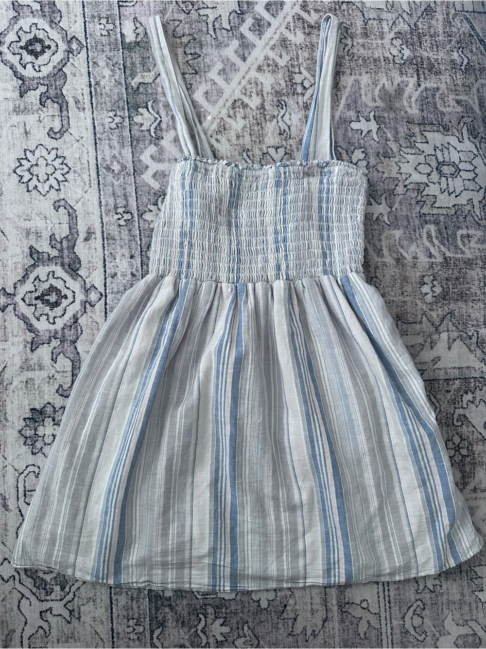American Eagle Outfitters Blue & White Striped Smocked Sundress